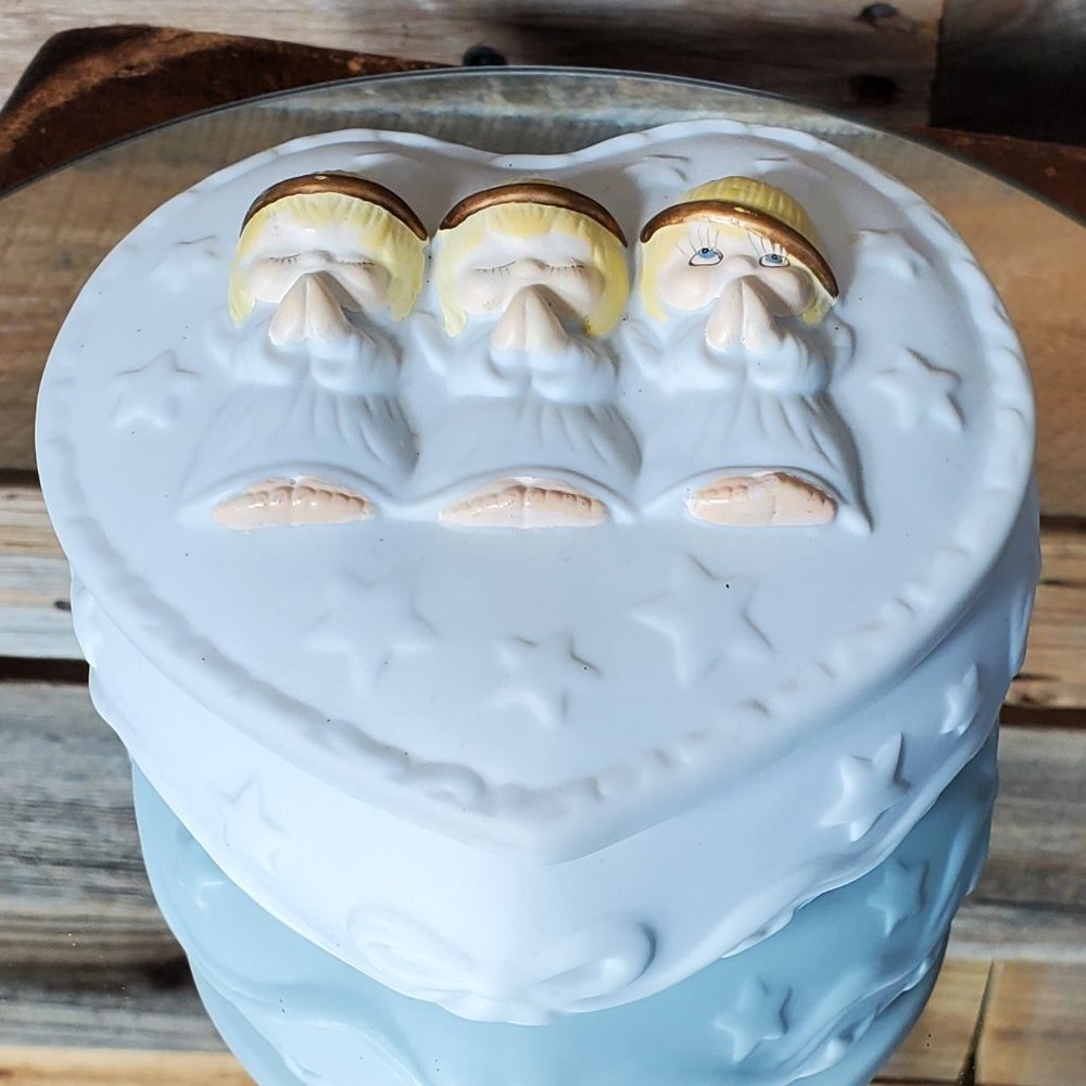 Hallmark Bisque Trinket Box - Heart-Shaped - Trio of Praying Angels